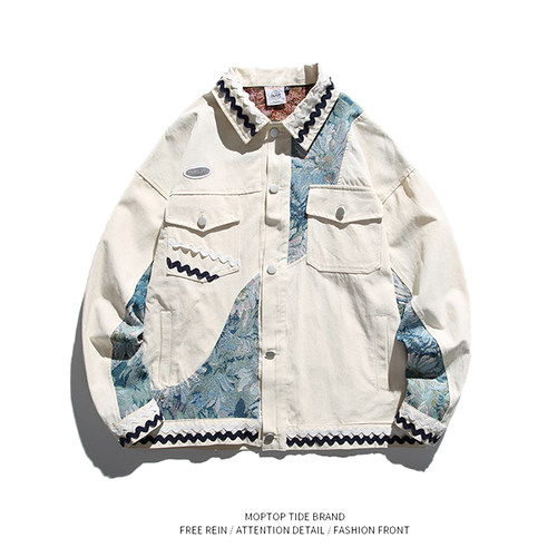 春秋款复古拼接工装夹克外套男