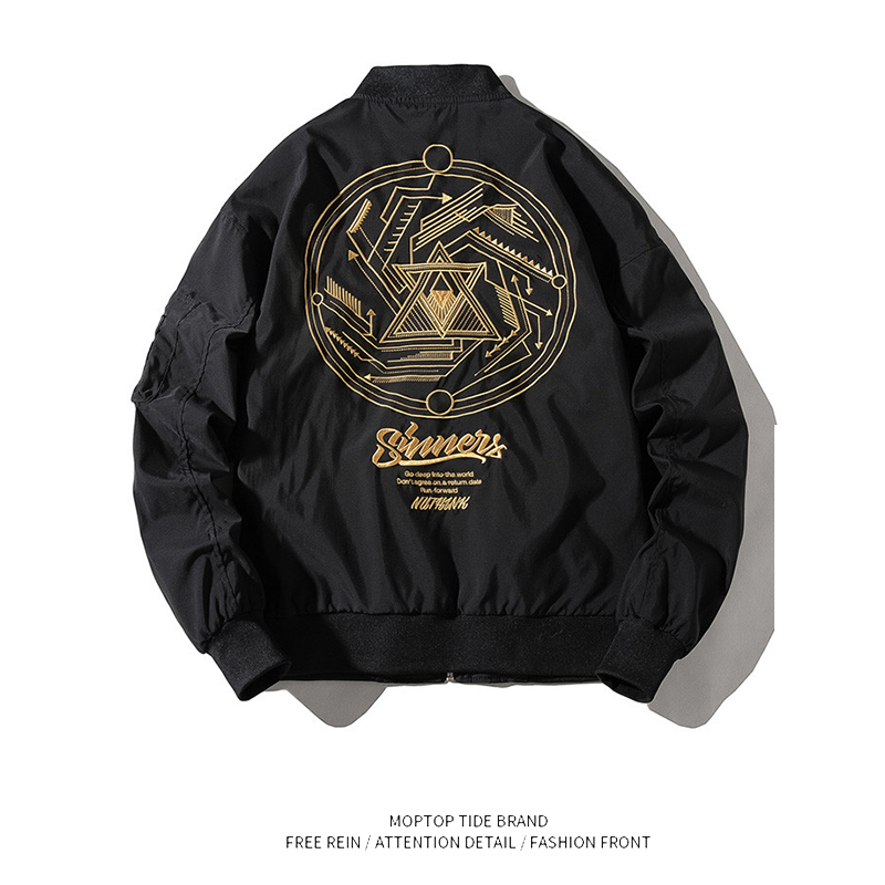 WH先生美式复古刺绣夹克春秋冬季痞帅外套休闲宽松薄款棒球服棉衣