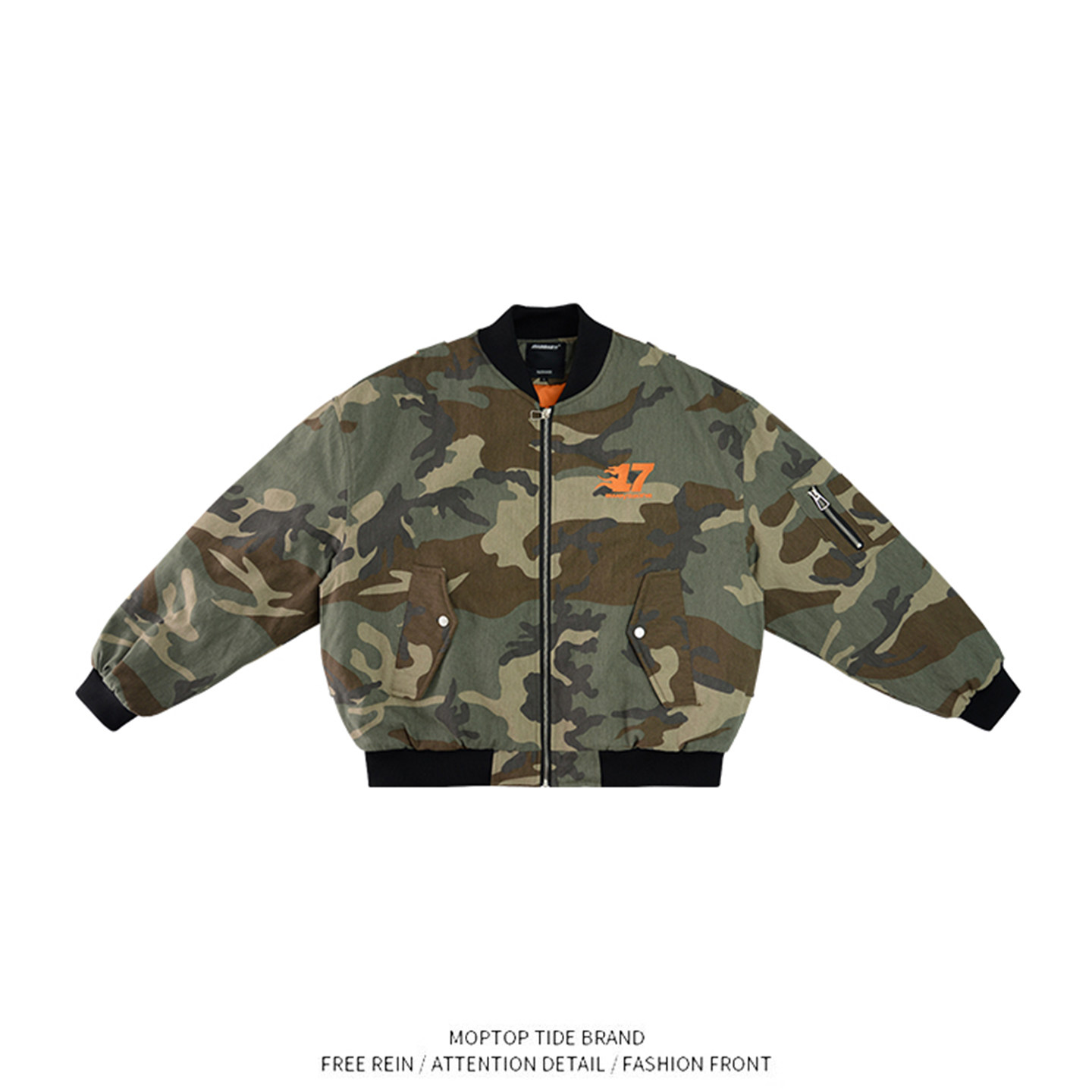 美式迷彩工装棉服夹克外套男冬季加厚拉链设计感潮牌休闲宽松棉衣