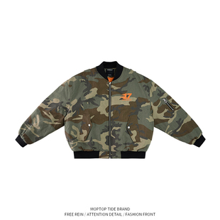 美式迷彩工装棉服夹克外套男冬季加厚拉链设计感潮牌休闲宽松棉衣