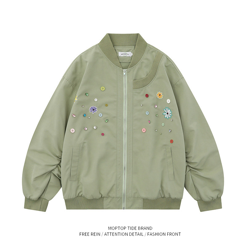 WH先生2024秋季美式复古刺绣带钻飞行夹克男女情侣宽松休闲外套,男装,夹克,淘宝优惠券,粉丝福利购,淘宝优惠卷