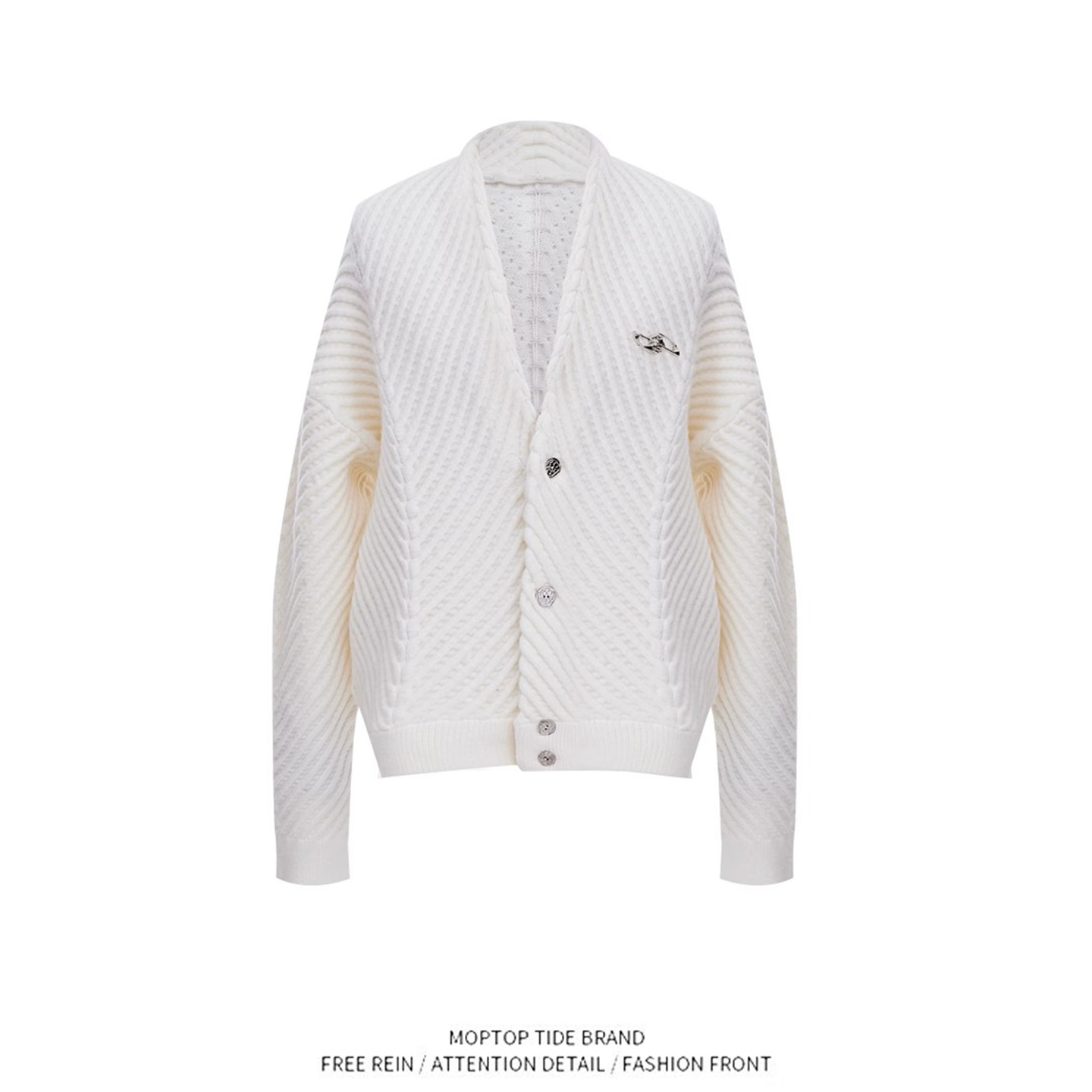 WHXS重磅小众覆古立体螺纹宽松V领毛衣宽松柔软慵懒针织衫外套