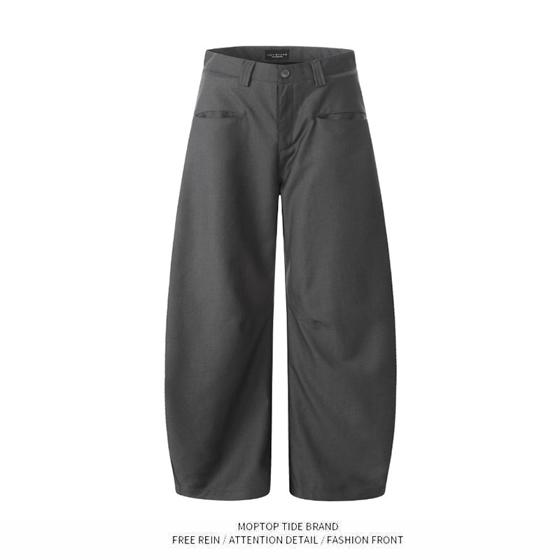 WH先生慵懒松弛感灰色弯刀休闲西装裤宽松阔腿裤子女男