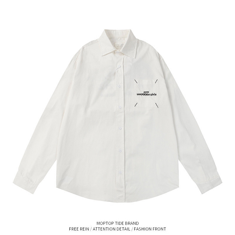 WH先生2024简约百搭刺绣字母英文宽松男女同款时尚长袖衬衫