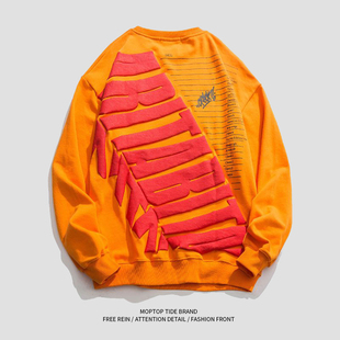 美式春秋季款2023新款发泡印圆领男士潮牌潮流帅气宽松长袖卫衣男