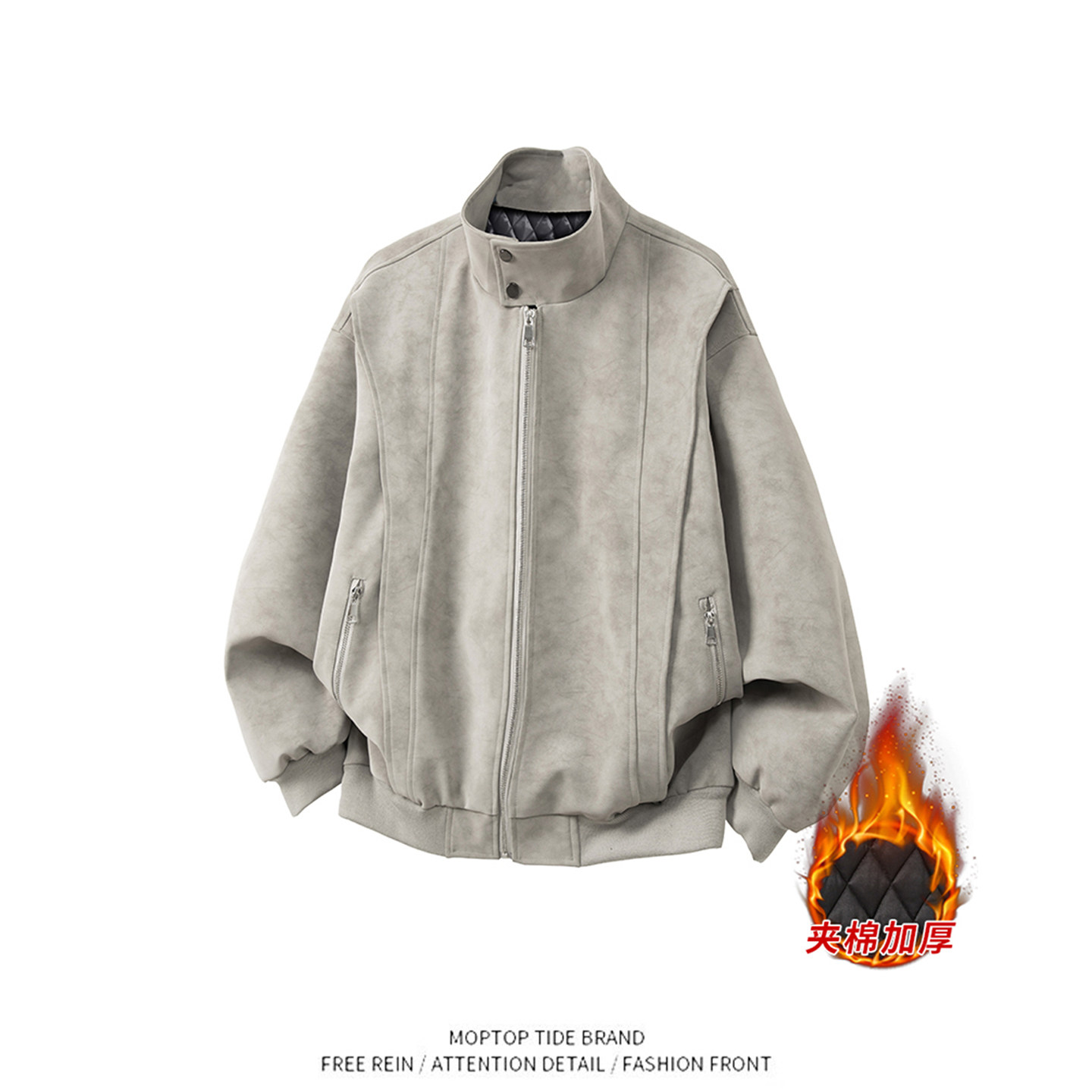 WH美式扎染麂皮棉服男冬季夹棉加厚保暖棉衣青少年复古立领外套