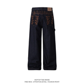 嘻哈vintage欧美高街花卉刺绣牛仔裤 男潮牌松弛感宽松直筒长裤