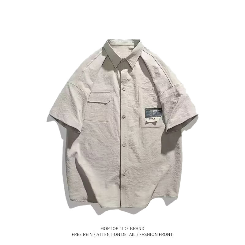 工装短袖衬衫男生夏季新款宽松潮流高级感男友风日系上衣衬衣外套