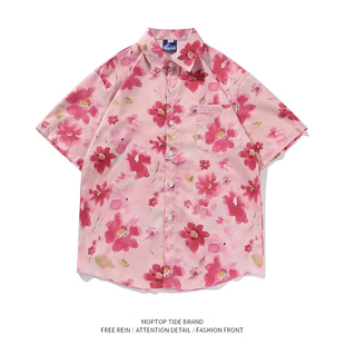 夏季短袖花衬衫海南岛度假花衬衫男装情侣花泰国旅游风短袖花衬衫