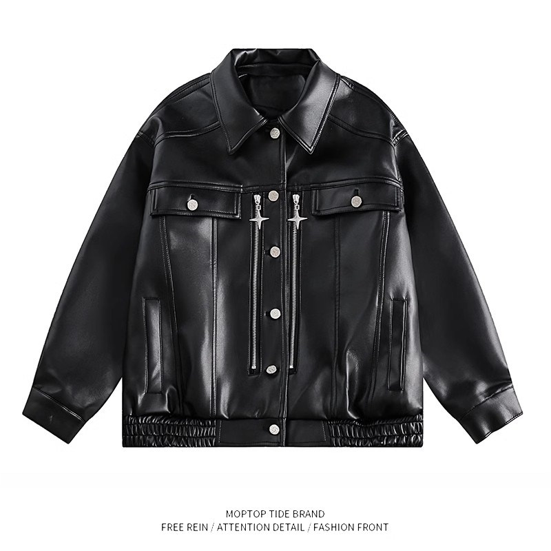高级感小众机车拉链短款PU皮夹克男女春秋美式潮牌高街皮衣外套潮