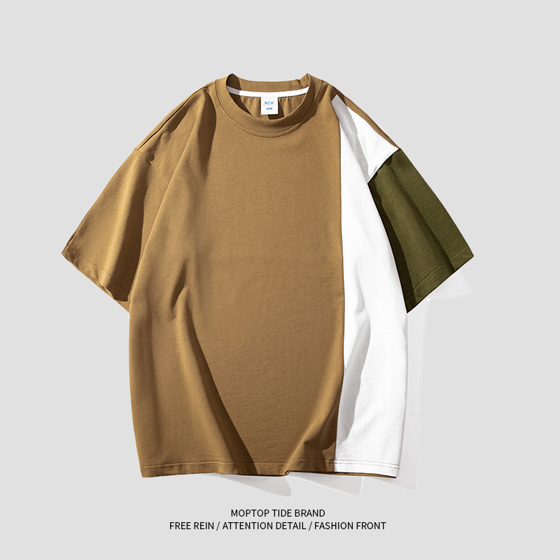 WHXS短袖t恤男生休闲宽松拼接时尚潮流纯棉oversize潮牌拼色上衣