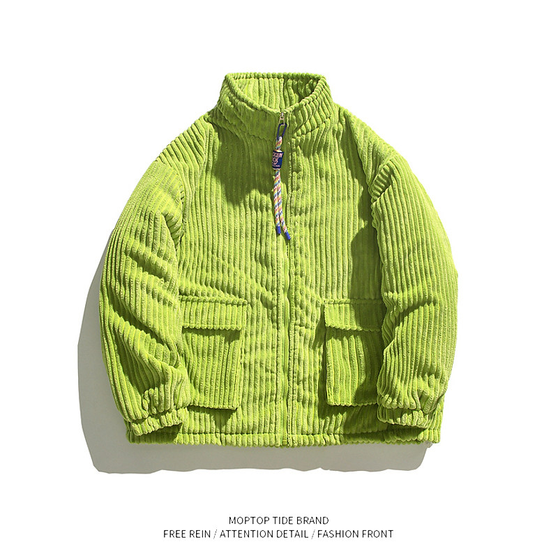 纯色灯芯绒立领加厚棉服男冬季