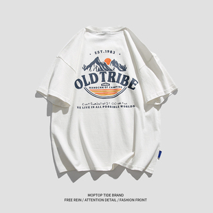 纯棉重磅日系潮牌情侣短袖t恤男2023夏季圆领半袖街头嘻哈tee百搭