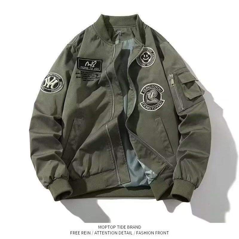 WH先生美式春秋季复古飞行员夹克男余文乐同款潮牌棒球服工装外套