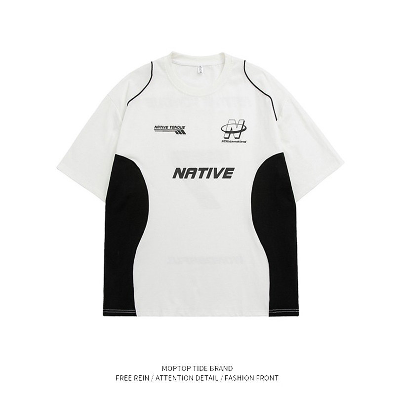 WHXS短袖t恤男夏季新款重磅纯棉美式高街宽松机车服大码半袖体恤