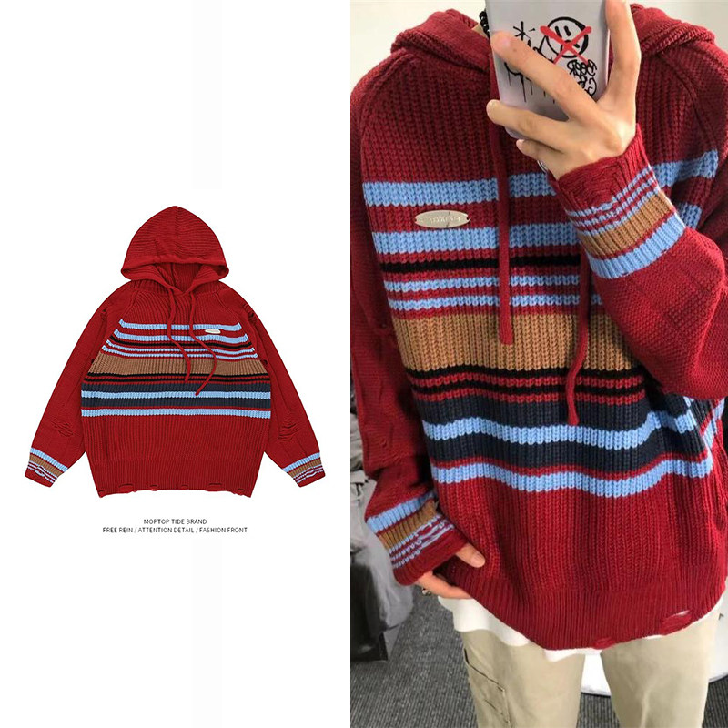 【限时优惠】条纹连帽毛衣