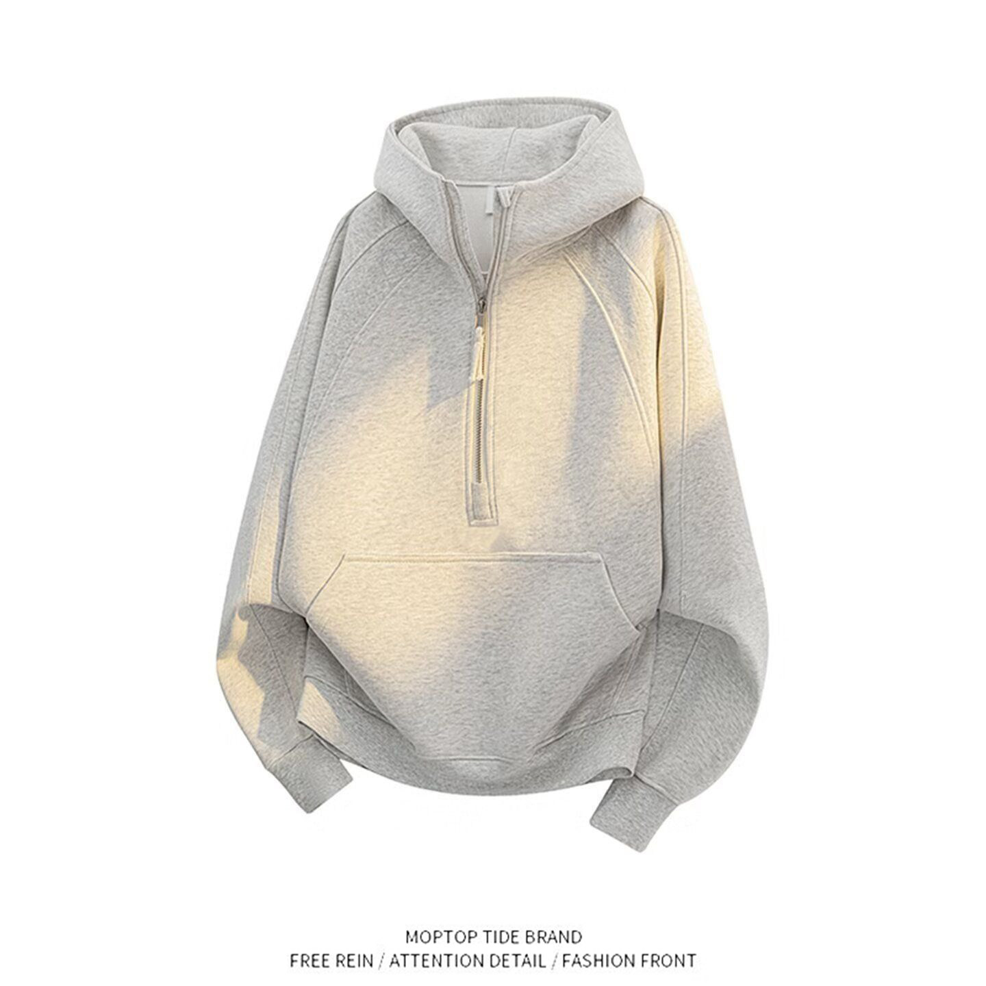 潮牌卫衣男春秋新款长袖解构连帽长袖高领半拉链外套复古休闲穿搭