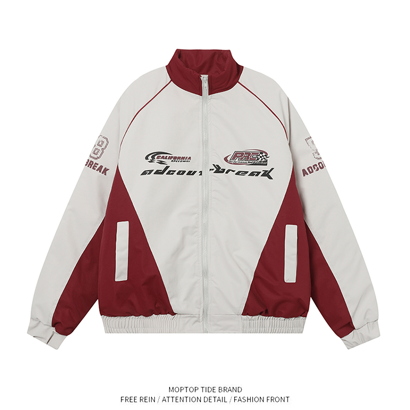 WH先生冬季棉衣男潮牌美式复古撞色加厚情侣款高级感机车服外套