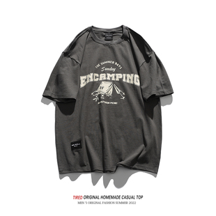 日系复古短袖t恤男夏季薄款潮牌半袖街头嘻哈tee宽松休闲体恤上衣