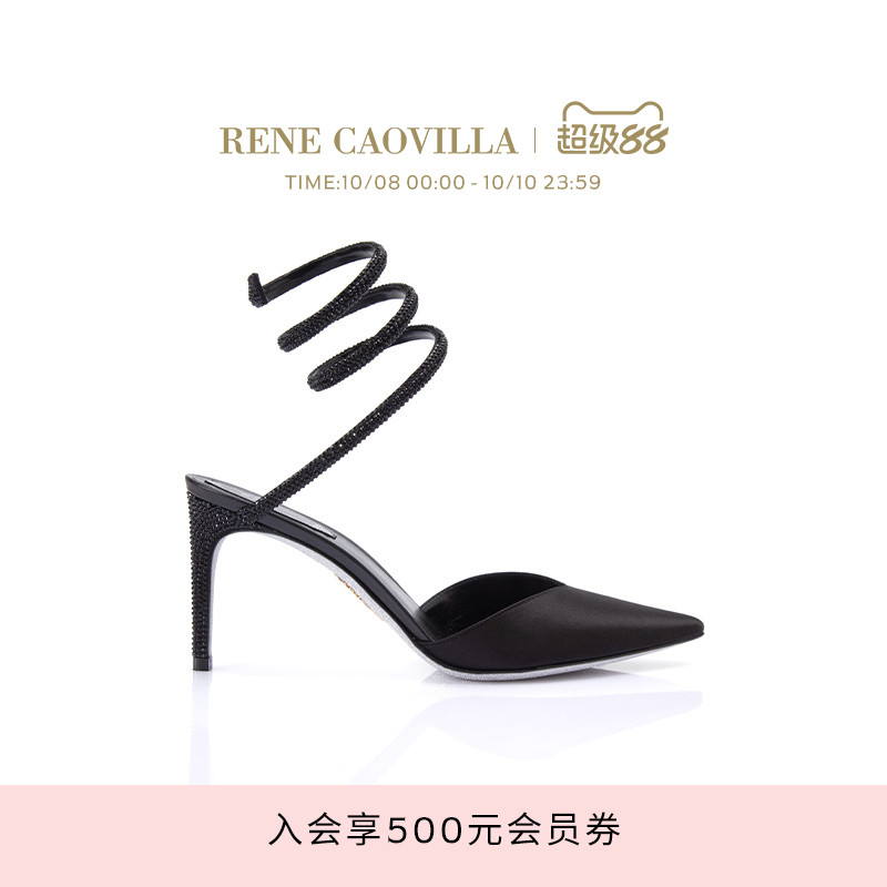 RENE CAOVILLA CLEO系列黑色水钻绑带女士高跟鞋