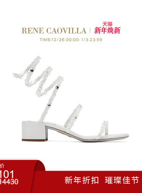 【新年折扣】RENE CAOVILLA CINDERELLA系列水钻女士粗跟凉鞋
