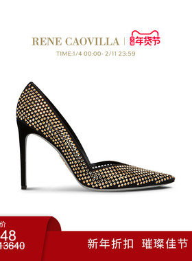 【新年折扣】RENE CAOVILLA GINGER系列黑色水钻尖头女士高跟鞋