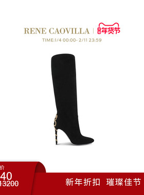 【新年折扣】RENE CAOVILLAMORGANA系列黑色水钻及膝高筒靴