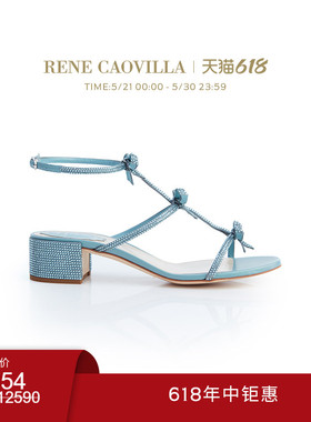 【618折扣】RENE CAOVILLA CATERINA系列蓝色水钻女士高跟凉鞋