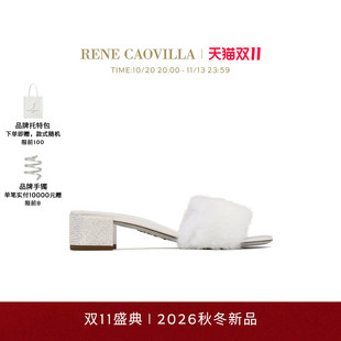 【秋冬新品】RENE CAOVILLA LINDSEY系列毛毛装饰女士粗跟凉鞋