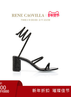 【新年折扣】RENE CAOVILLACLEO系列黑色水钻马蹄跟凉鞋