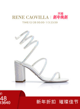 【新年折扣】RENE CAOVILLA CLEO系列水钻粗高跟女士凉鞋