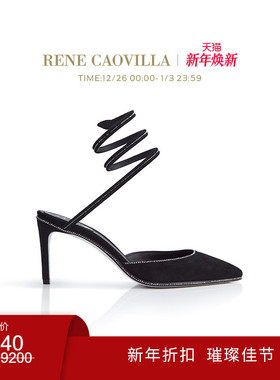 【新年折扣】RENE CAOVILLA CLEO系列黑色绑带尖头女士高跟鞋