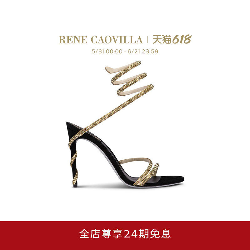 【礼物】RENE CAOVILLA MARGOT系列黑金水钻高跟凉鞋RC女鞋