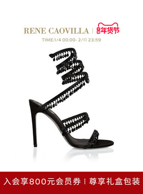 【礼物】RENE CAOVILLA CHANDELIER系列黑色水钻细高跟凉鞋
