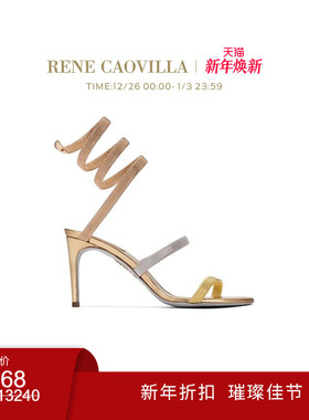 【新品直降】RENE CAOVILLA TRIGOLD CLEO系列金色女士高跟凉鞋