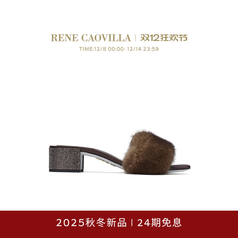 【秋冬新品】RENE CAOVILLA LINDSEY系列毛毛装饰女士高跟凉鞋