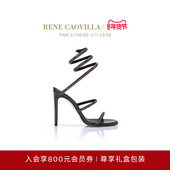 礼物 RENE CAOVILLA CLEO系列黑色水钻超高跟水钻凉鞋