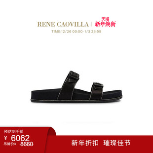 CAOVILLA RENE ASTRID系列黑色厚底水钻平底凉拖 年终折扣