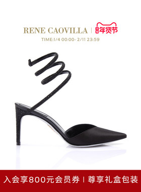 【礼物】RENE CAOVILLA CLEO系列黑色水钻绑带女士高跟鞋