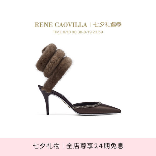 【七夕礼物】RENE CAOVILLA LINDSEY系列毛毛装饰女士露跟凉鞋