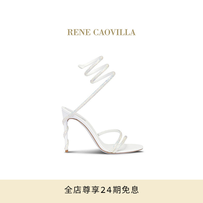 【礼物】RENE CAOVILLA MARGOT系列白色蛇形袢带高跟凉鞋RC