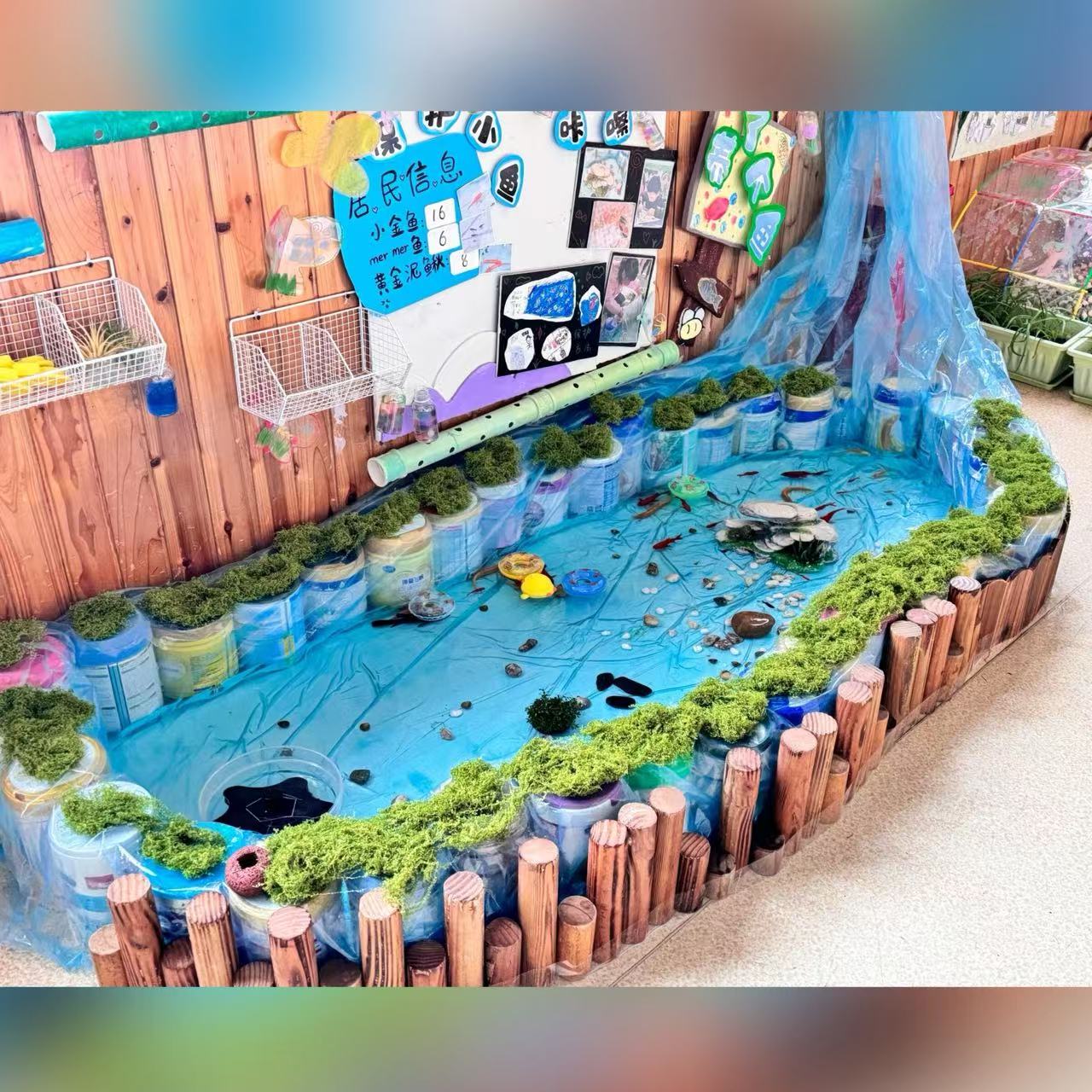 蓝色塑料膜池塘造景仿真水面布幼儿园春夏季环创自然角鱼塘防水