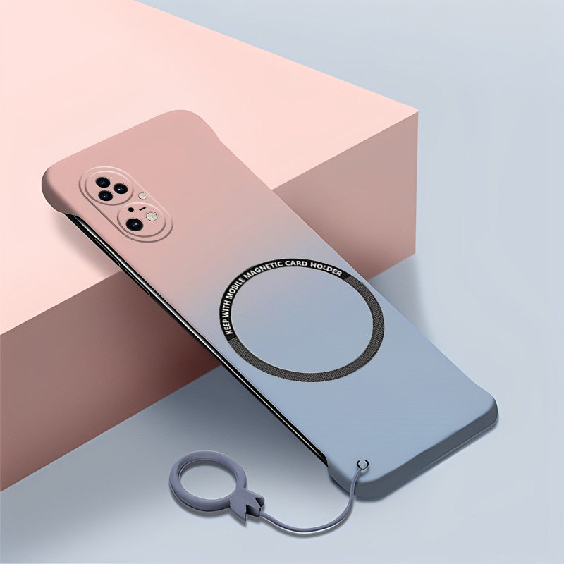 渐变色华为p50手机壳磁吸p50e无边框pro半包超薄新款防摔散热女