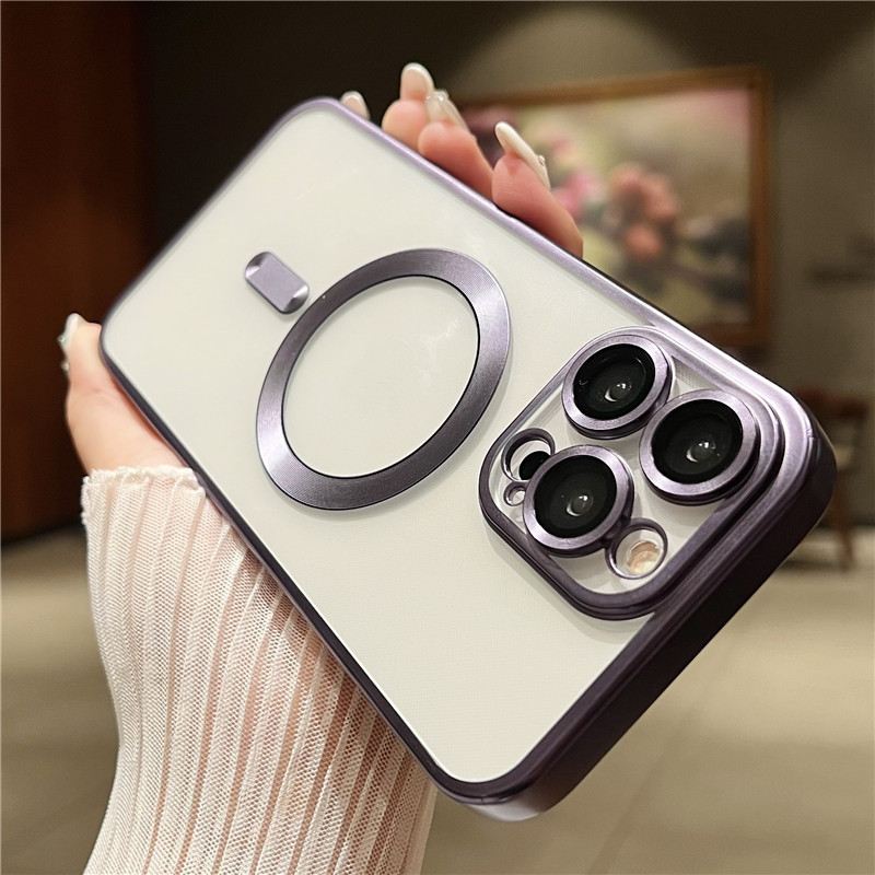 磁吸手机壳苹果16promax带镜头膜适用iphone15保护套无线充电MagSafe钛紫色14新款13电镀透明软壳12男女全包
