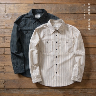 长袖 春秋加厚灯芯绒工装 上衣外穿细条纹老钱风衬衣 衬衫 tommy男士