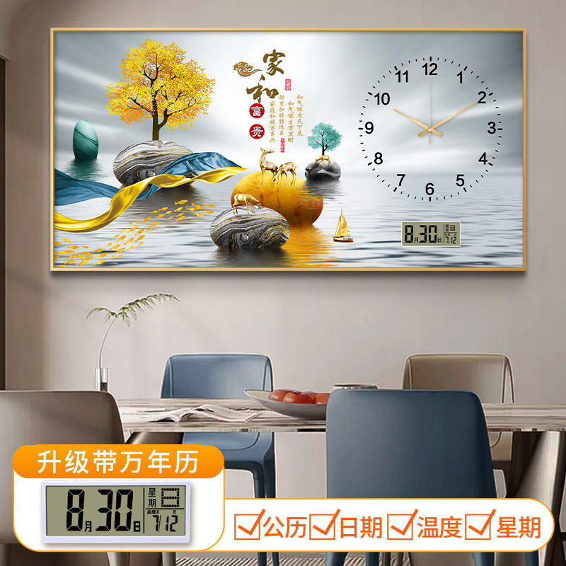 万年历钟表挂钟2025新款餐厅家用日历静音电子表挂墙创意石英钟