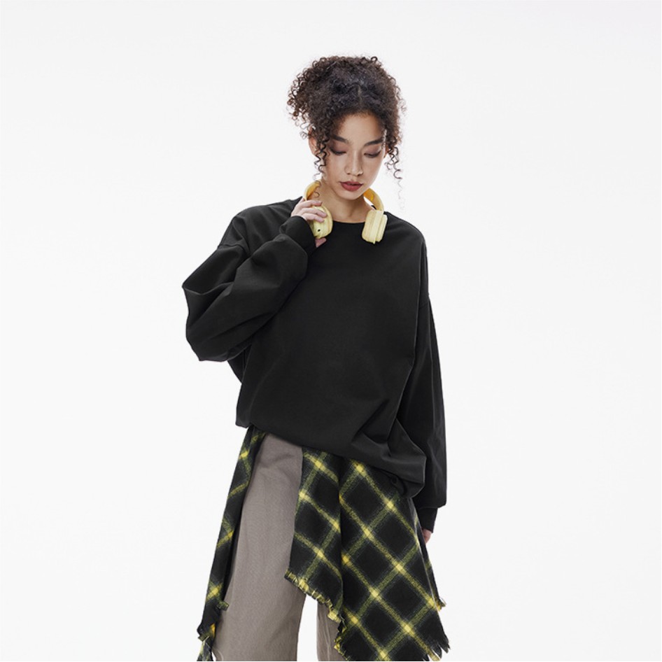 INF欧美复古简约纯色百搭索罗娜弹力宽松韩版重磅打底衫长袖T恤