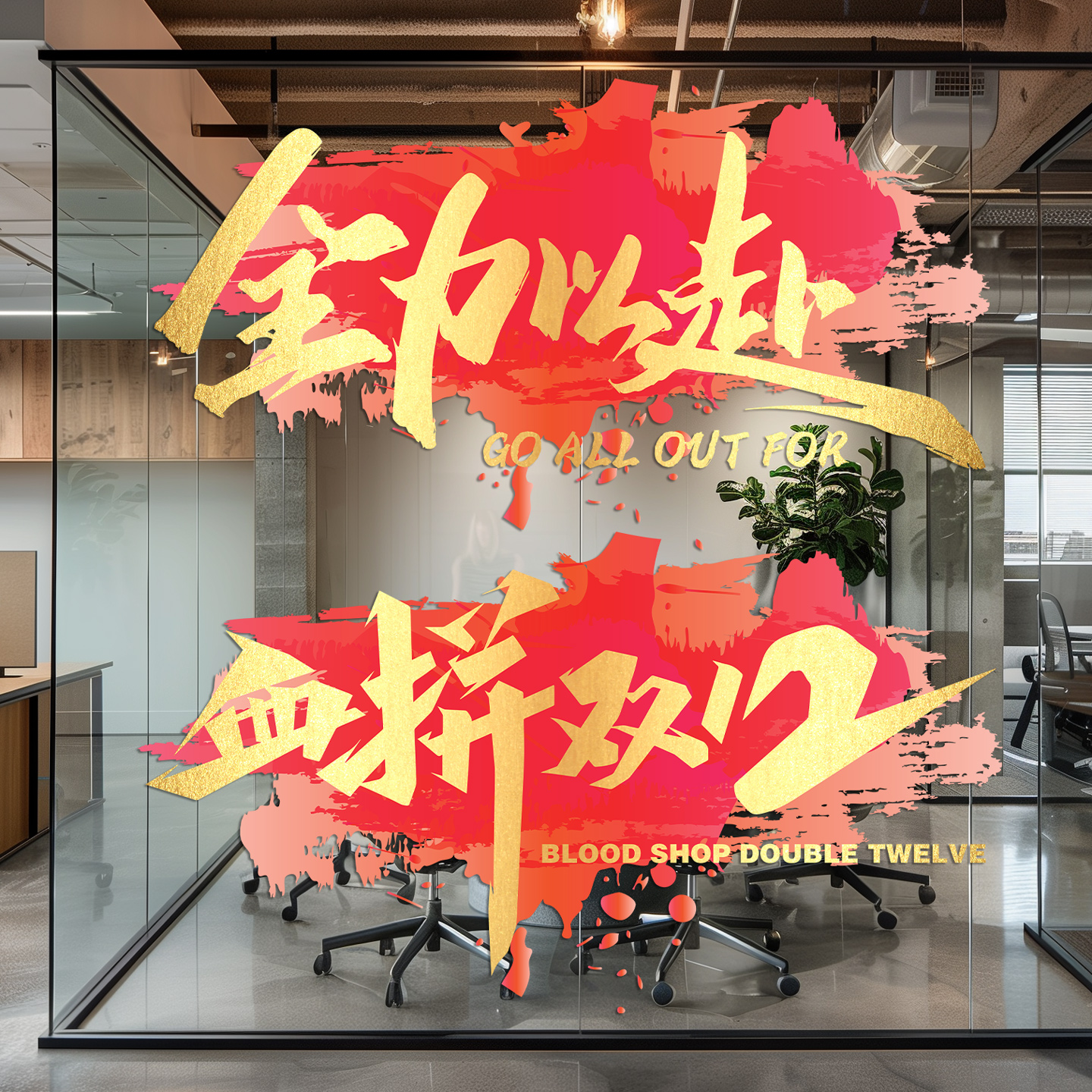 双十二氛围装饰布置贴纸电商公司办公室励志激励标语窗花静电贴纸