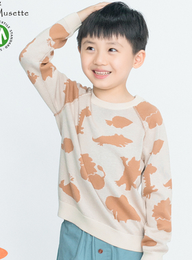 新疆棉时尚男童卡通毛衣套头秋冬新款圆领有机棉女孩洋气针织衫潮