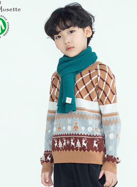 男童圣诞毛衣2023秋冬新款儿童洋气打底衫圆领韩版保暖冬装针织衫